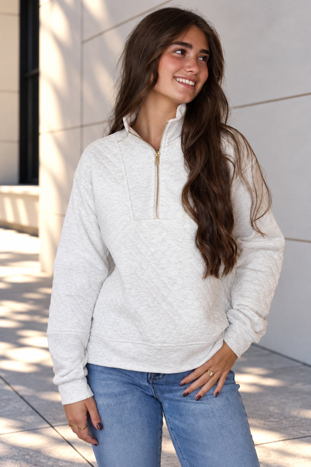 Practical Half Zip- Light Grey