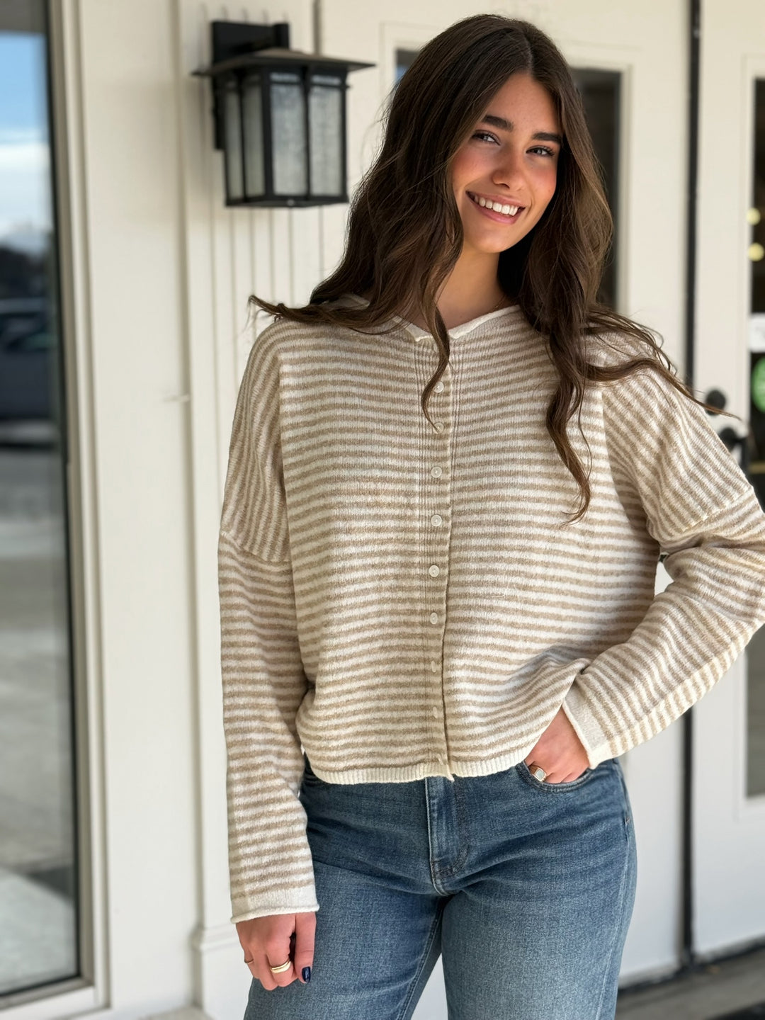 Purcell Cardigan- Khaki Stripe