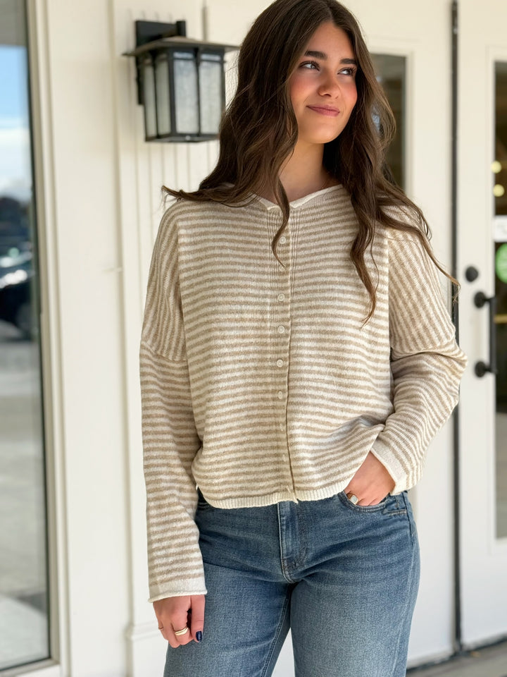 Purcell Cardigan- Khaki Stripe
