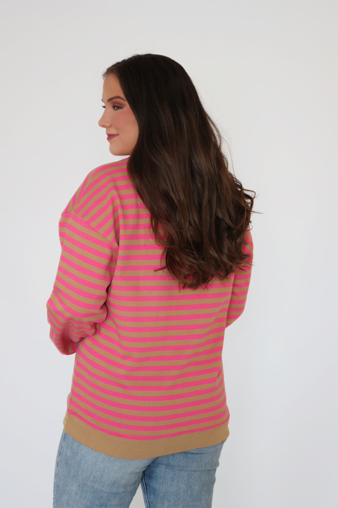 Sophia Stripe Pullover- Punch/Taupe