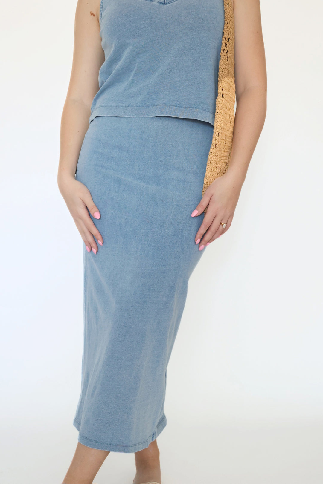 Gail Jersey Denim Midi Skirt - Medium Indigo