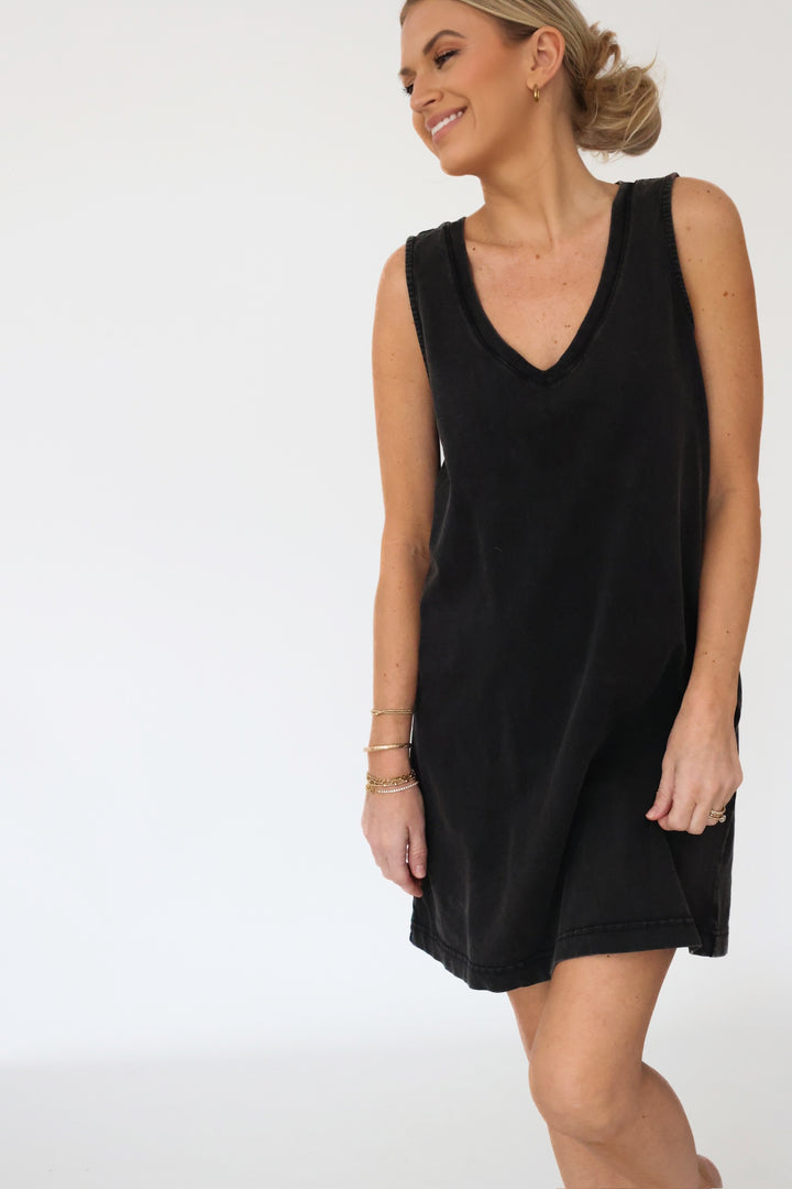 Sloane V-Neck Mini Dress - Black