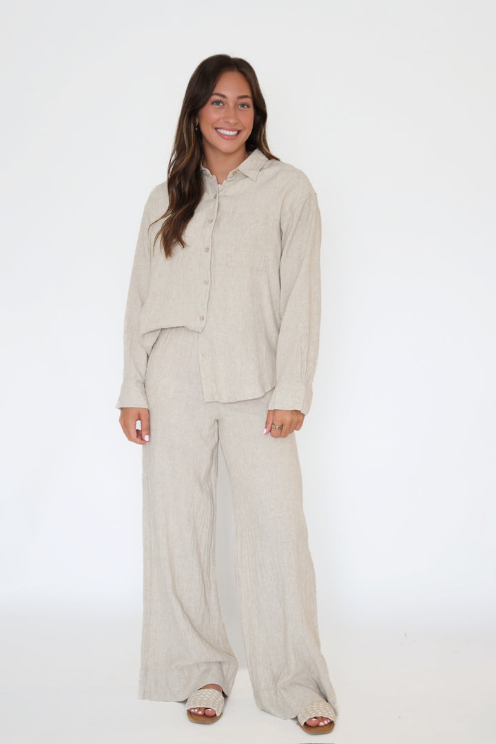 Alfie Linen Button Up - Flax