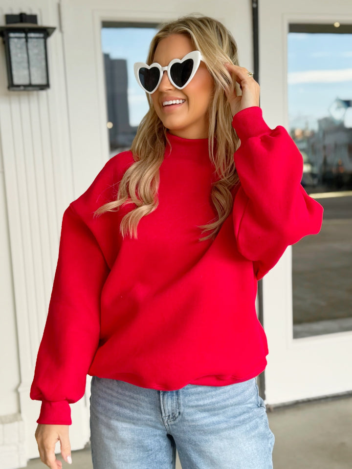 Buyer Mock Neck Sweatshirt- Red