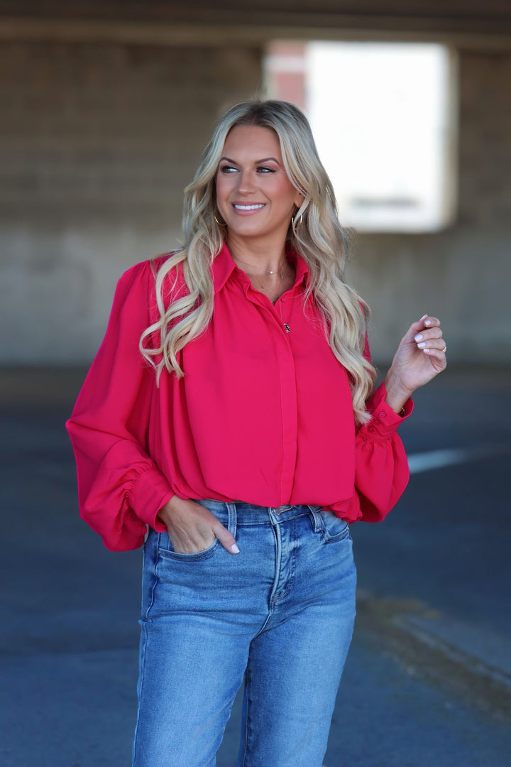Bubble Blouse- Raspberry