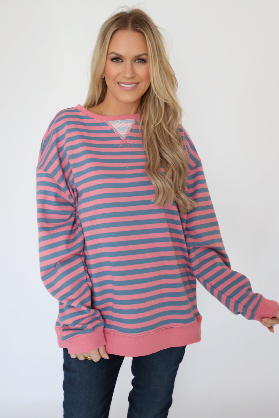 Sophia Stripe Pullover- Rose/Blue