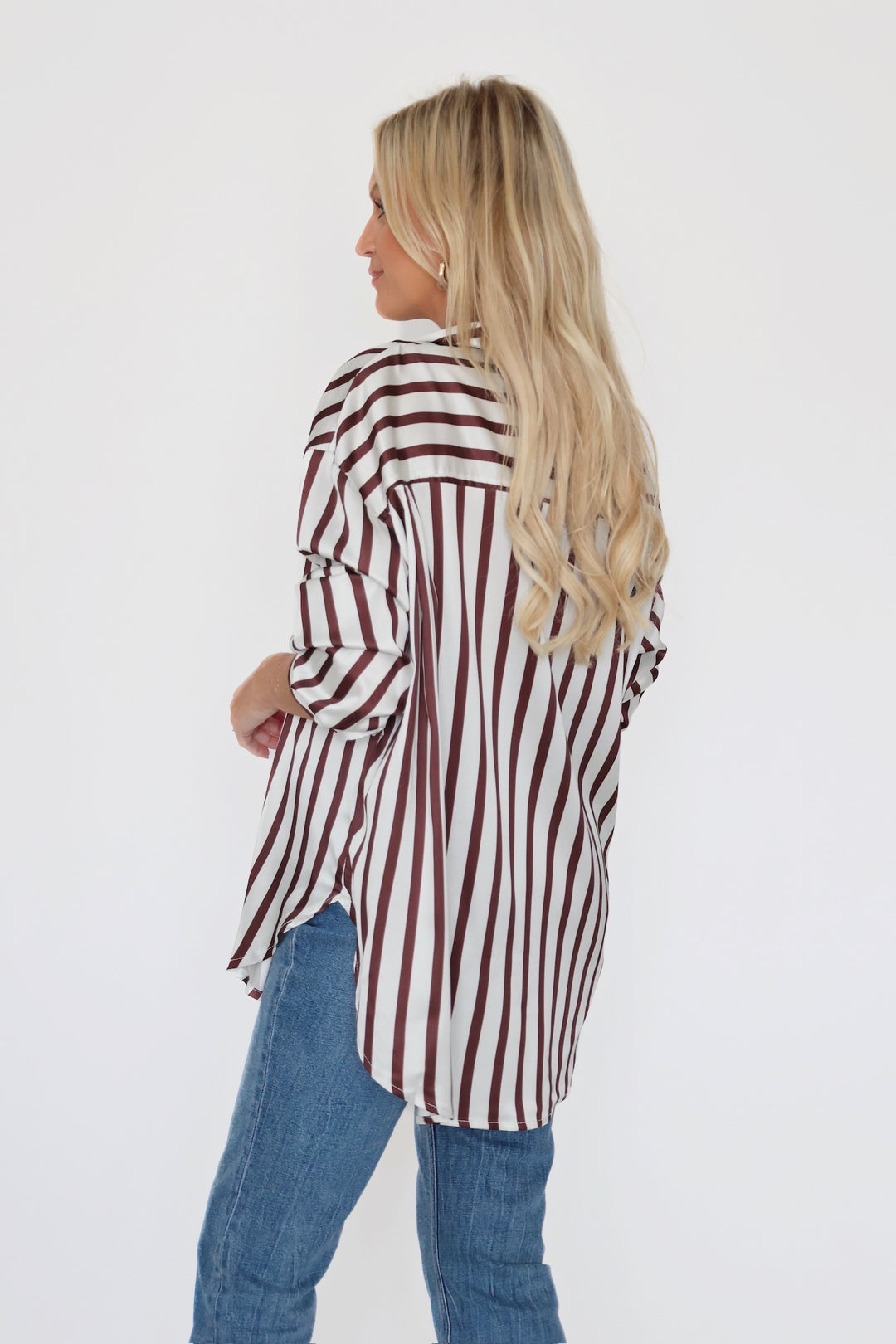 Maren Satin Button Down - Brown