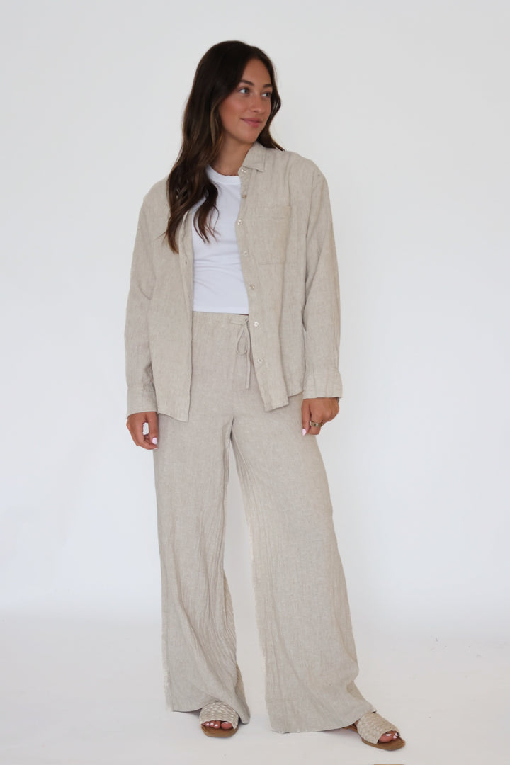 Alfie Linen Button Up - Flax