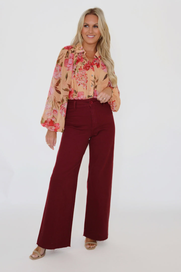 Cassidy Straight Leg Jean- Maroon