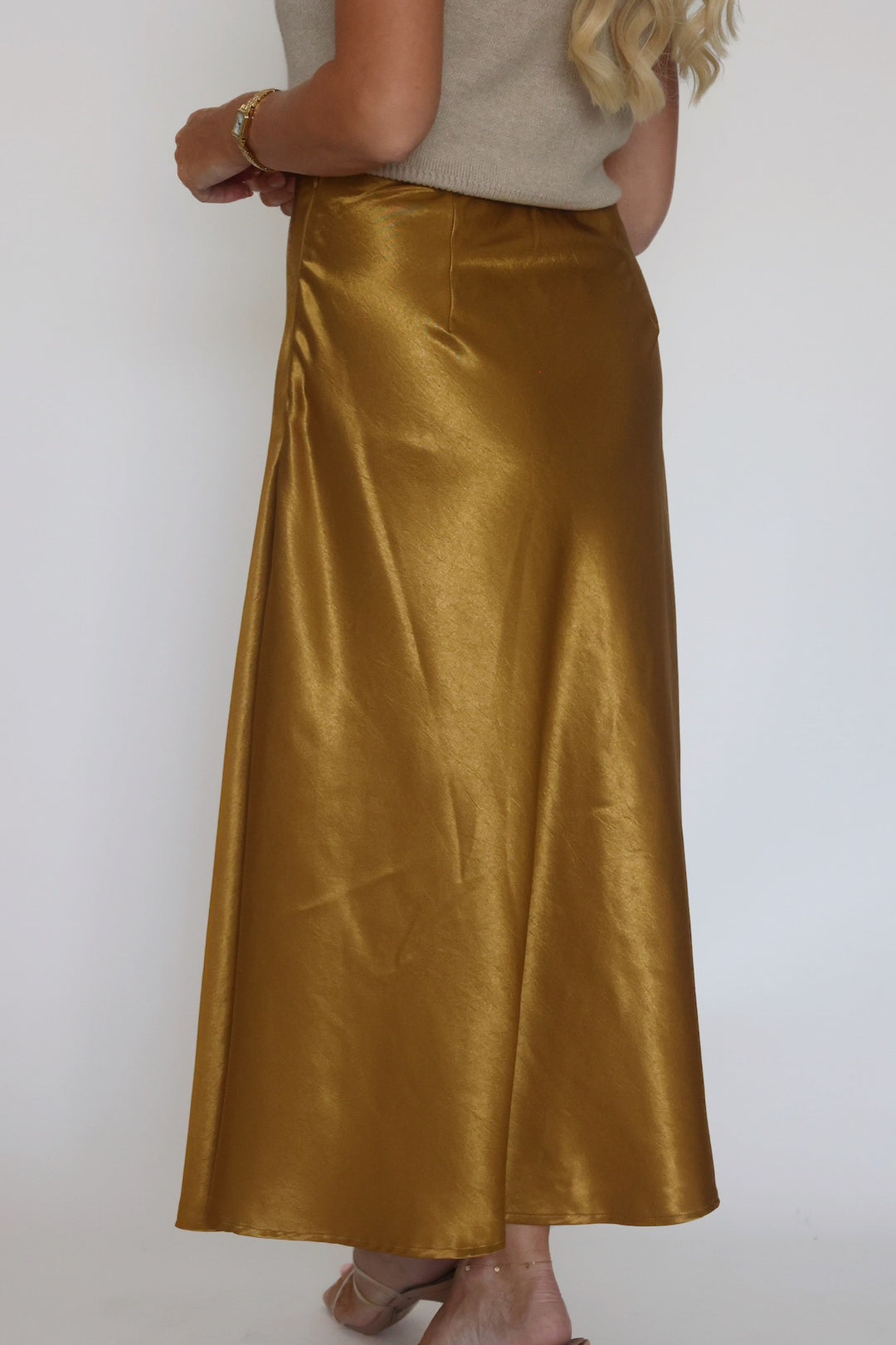 Aspen Satin Midi Skirt - Gold