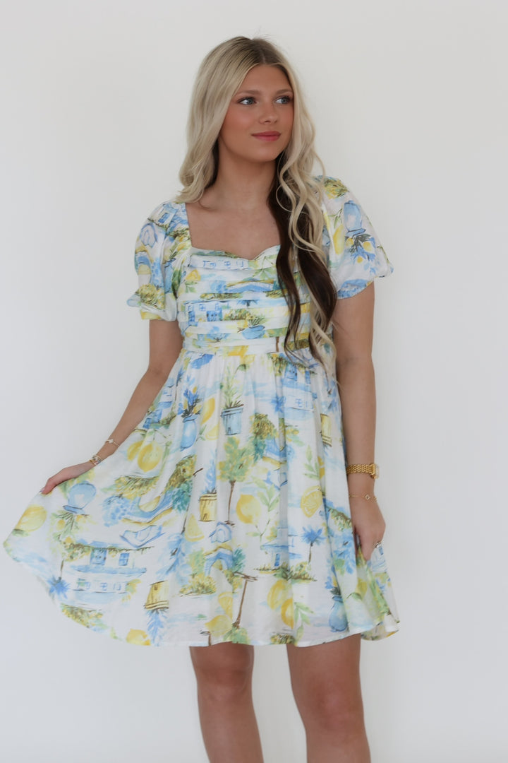 Positano Puff Sleeve Mini Dress