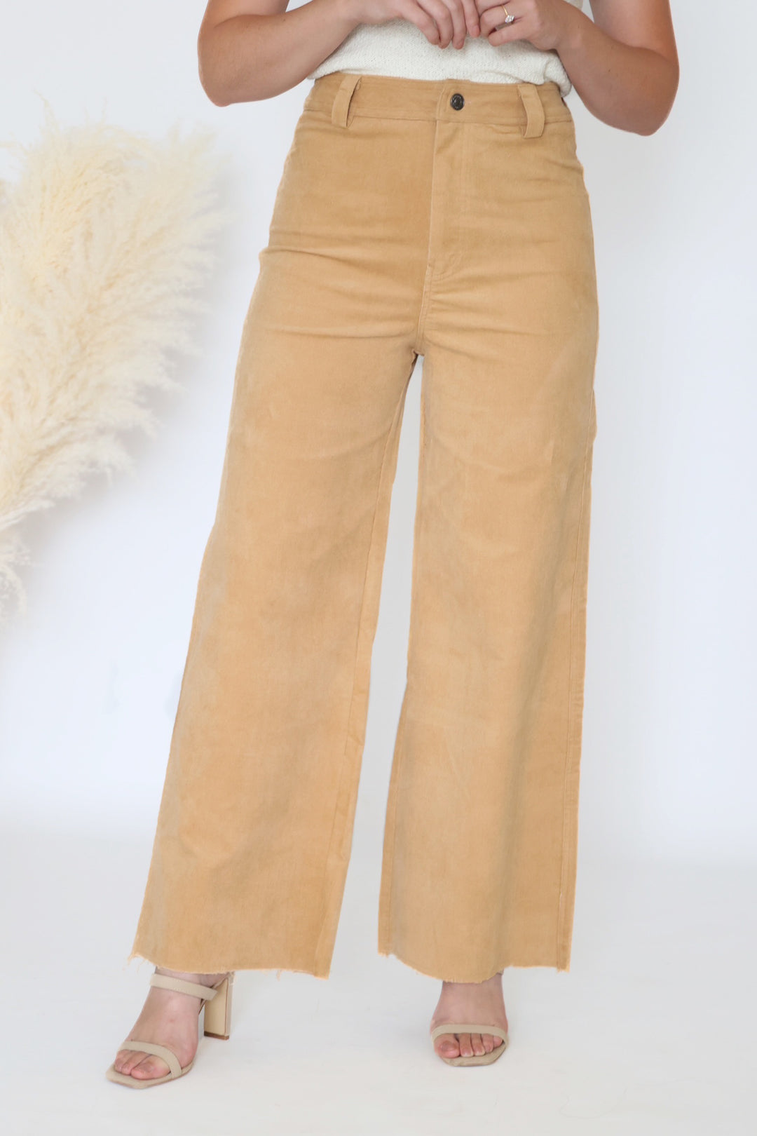 Harper Wide Leg Jean - Suede Cream Gold