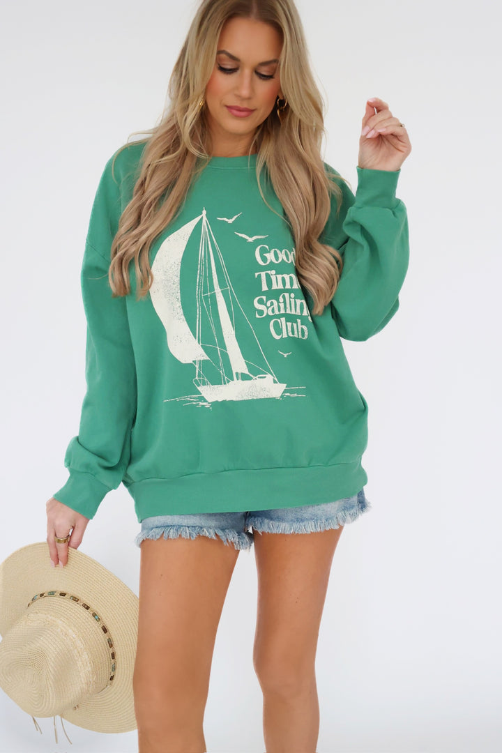 Sail Away Sunday Sweatshirt - Botanical Green