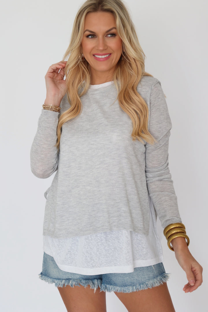 Maggie Double Layer Top - Light Grey