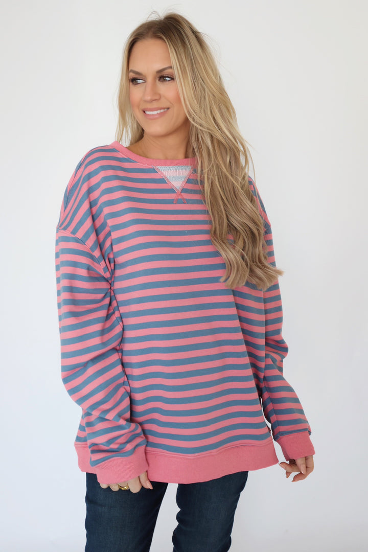 Sophia Stripe Pullover- Rose/Blue