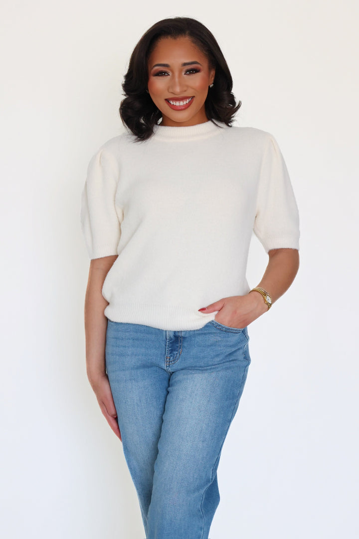 Bri Short Sleeve Sweater - Cream