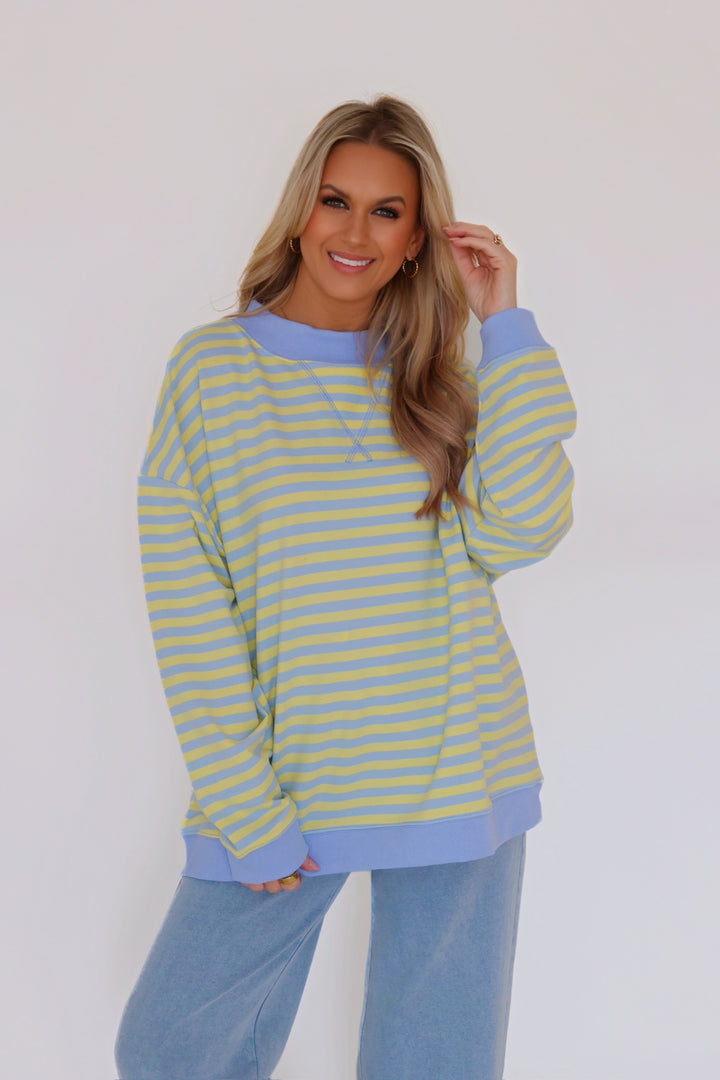 Macy Mock Neck Sweatshirt- Blue/Lemon
