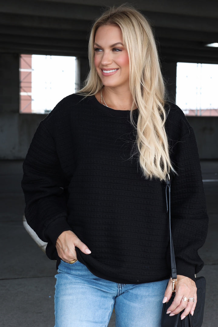 Gemma Quilted Pullover - Black