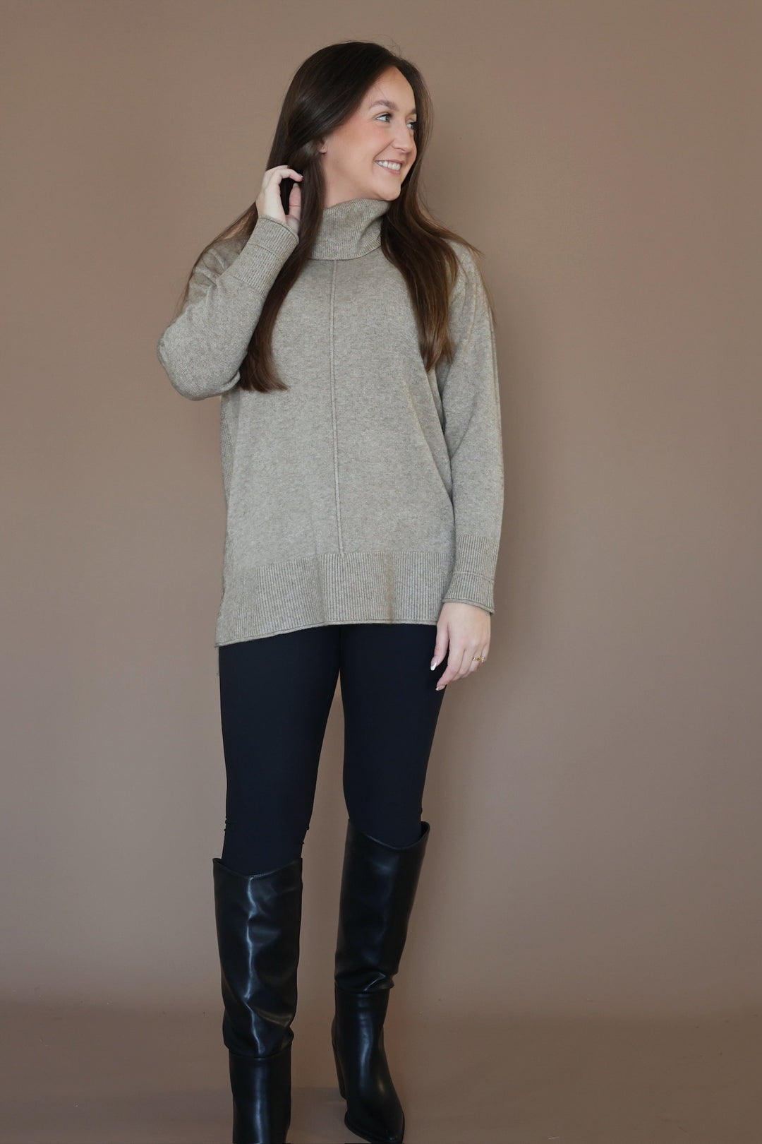 Heavenly Luxe Cowl Neck Sweater- Beige
