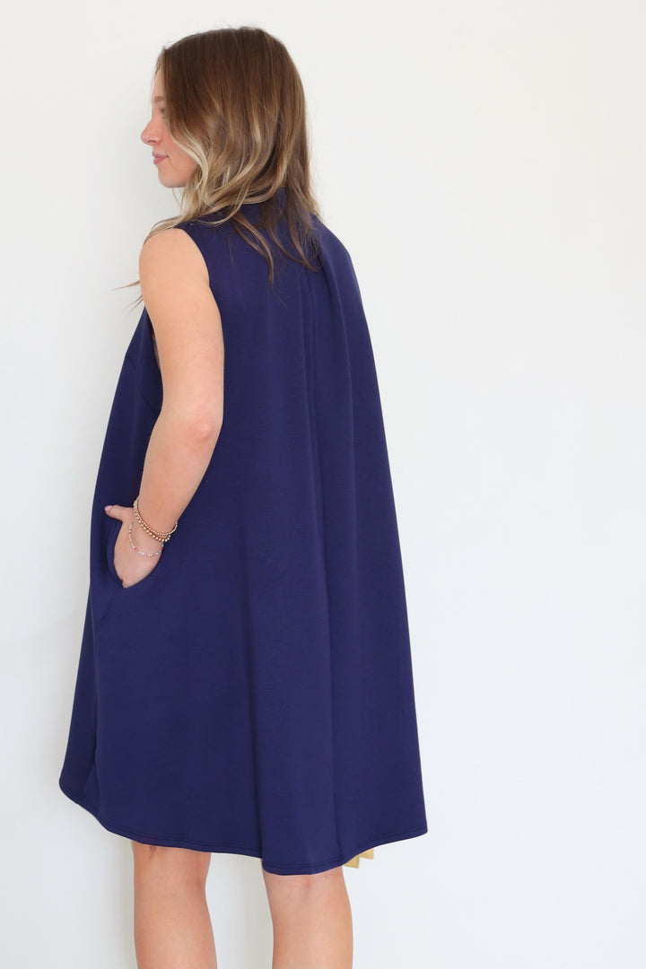 Elle Trapeze Dress - Navy