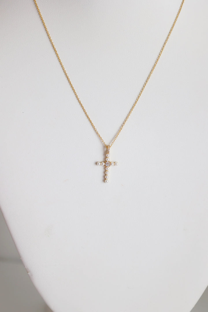 Pearl Studded Cross Necklace