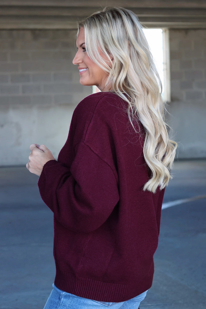 Erin V-Neck Sweater - Maroon