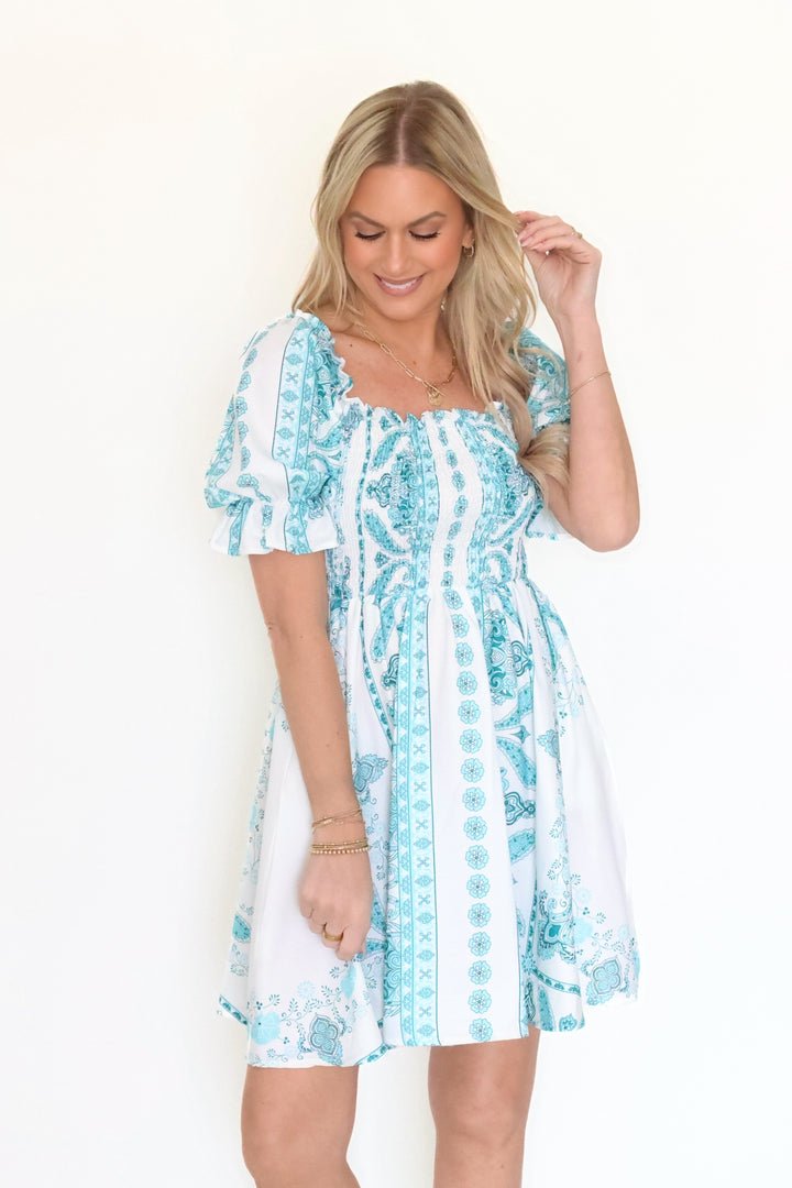 Santorini Puff Sleeve Dress