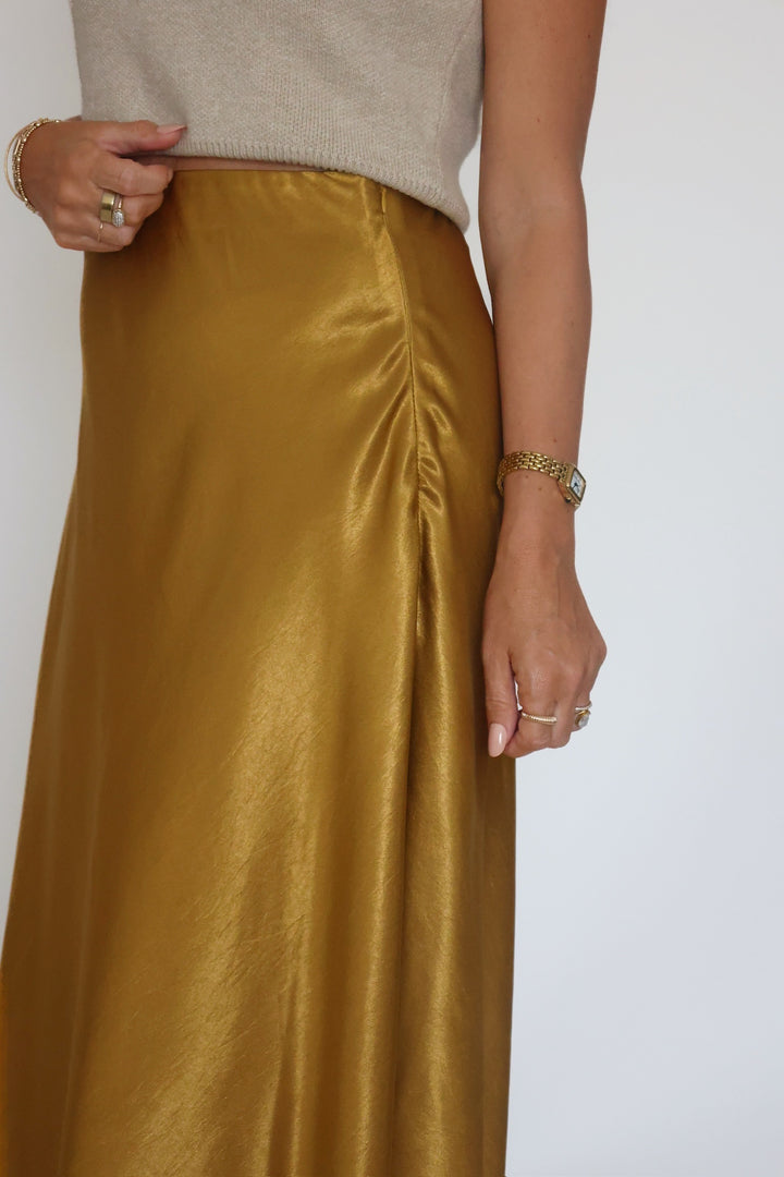 Aspen Satin Midi Skirt - Gold