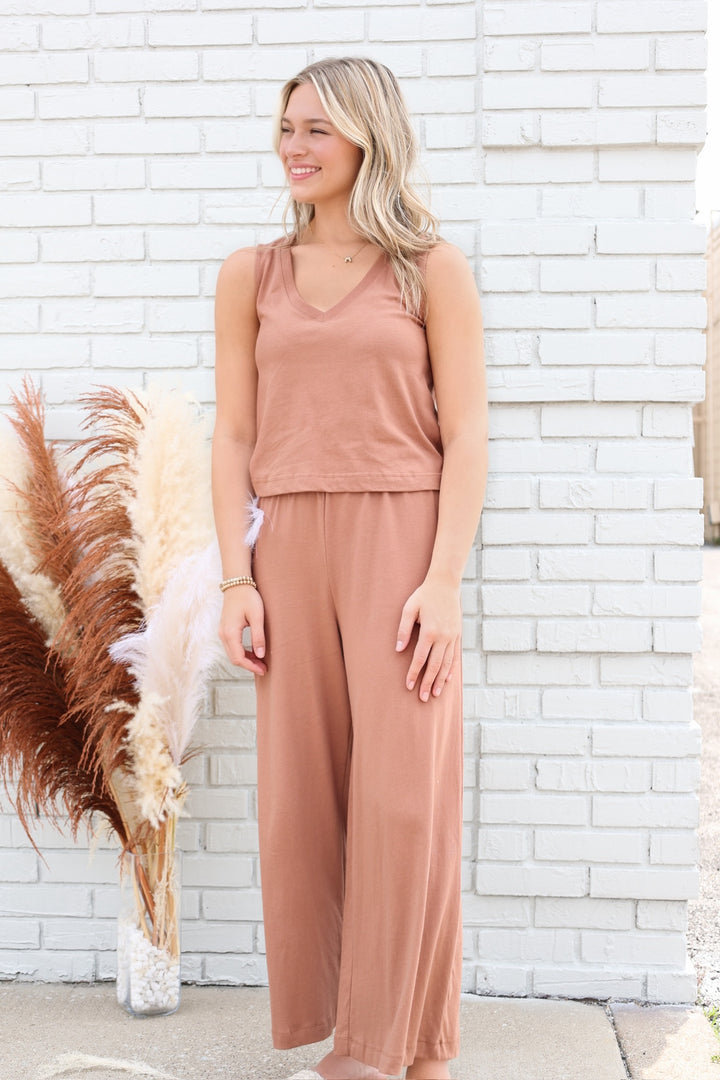 Sloane V-Neck Tank - Teakwood