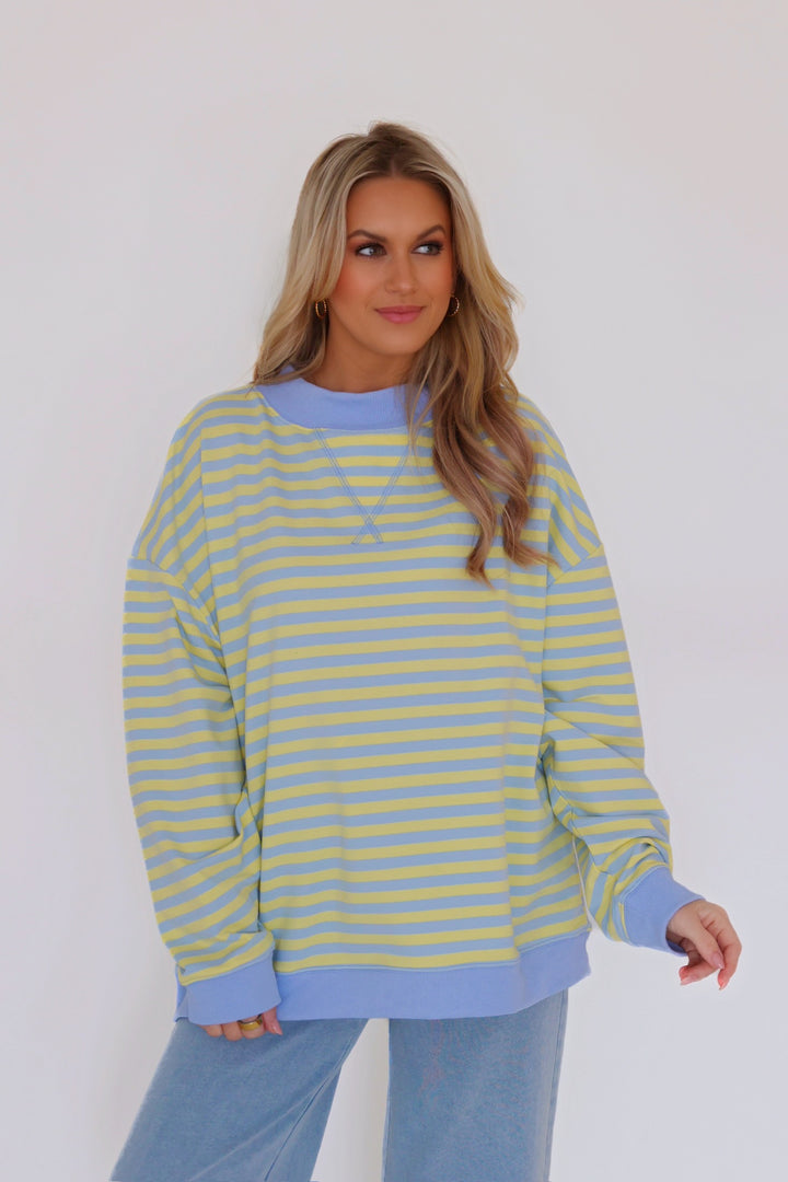Macy Mock Neck Sweatshirt- Blue/Lemon