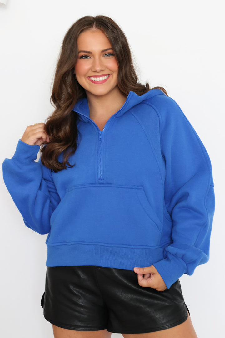 Drea Half Zip Hoodie - Cobalt