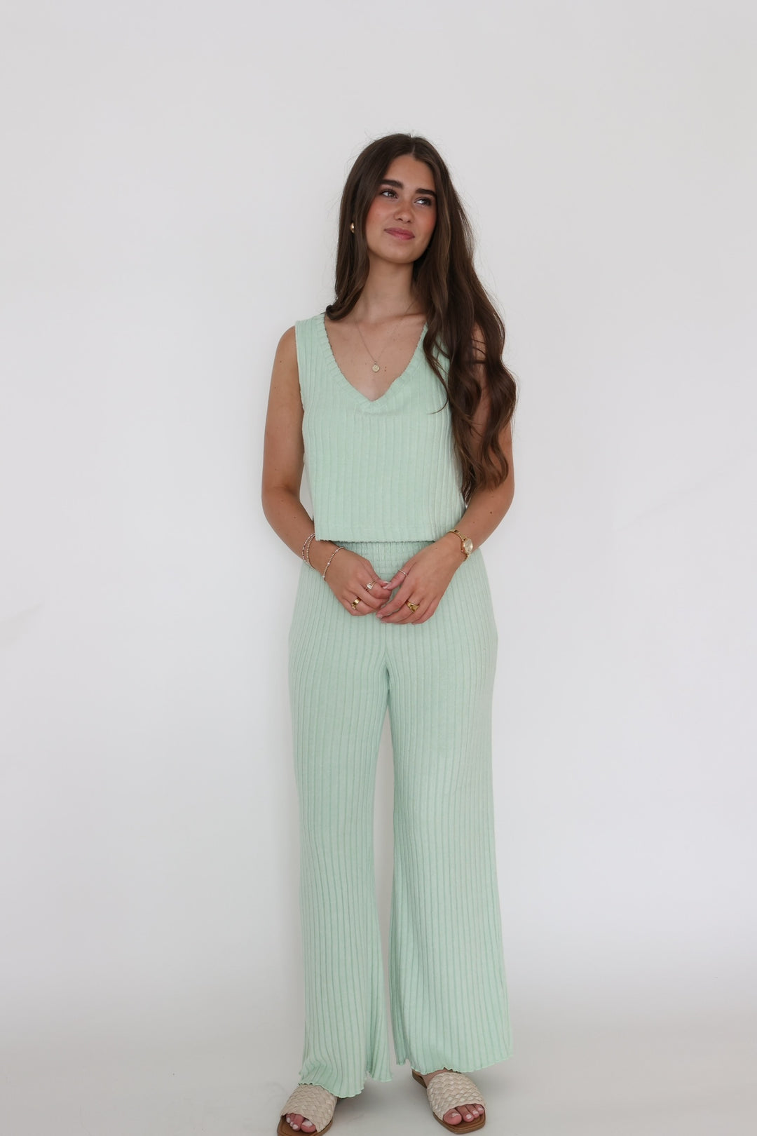 Dawn Smocked Rib Pant- Pistachio