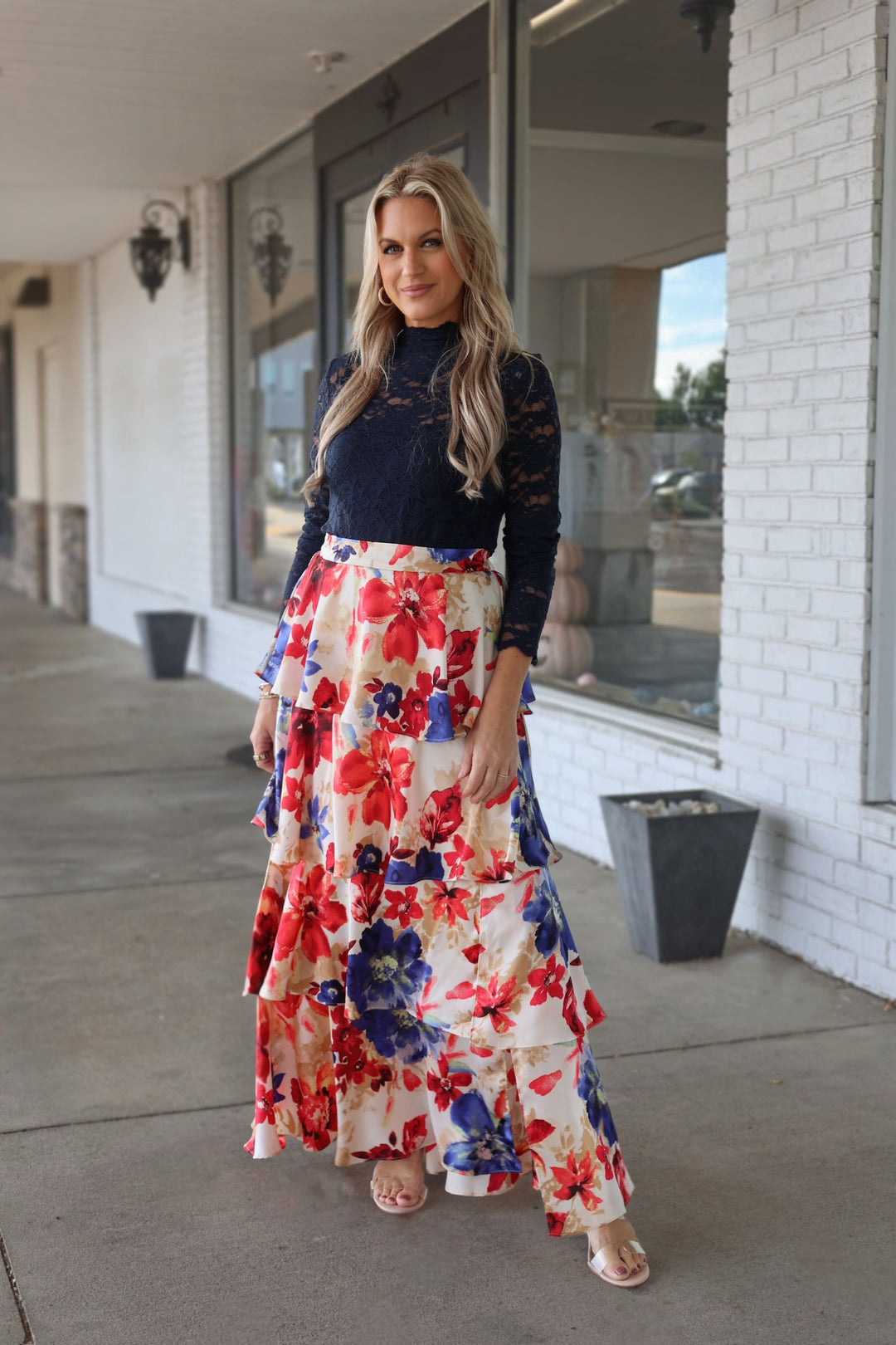 Garden Rose Maxi Skirt- Red