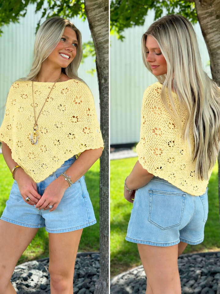 Openwork Poncho- Yellow