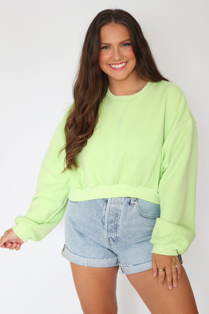 Mollie Cropped Sweatshirt - Lime