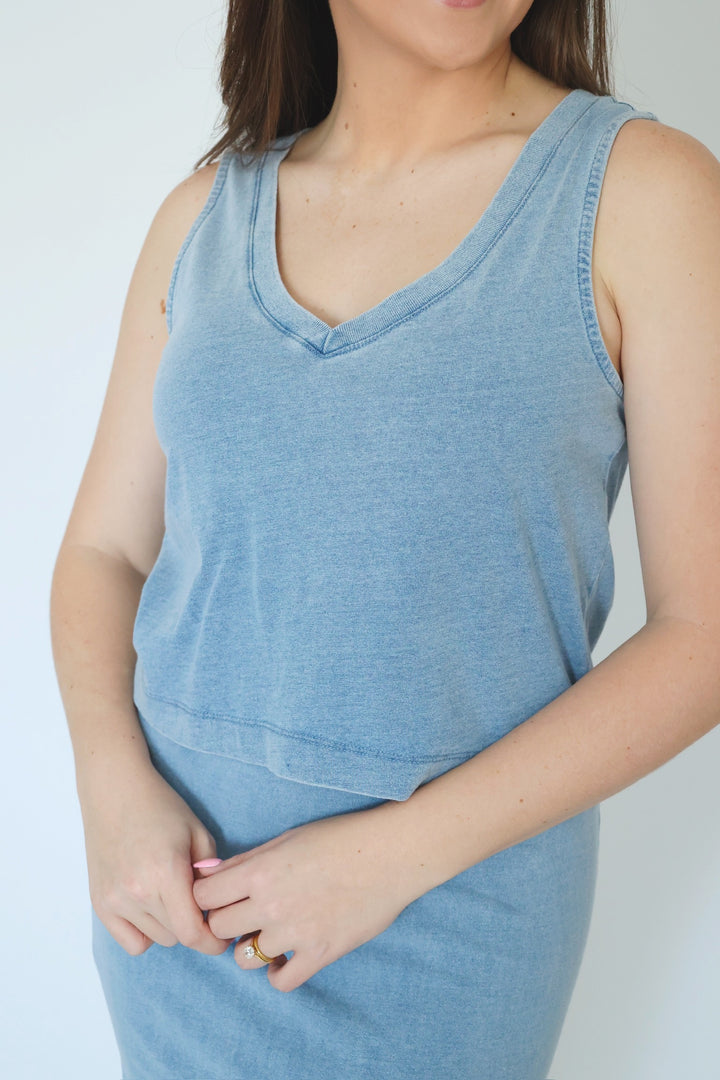 Sloane V-Neck Denim Tank - Medium Indigo