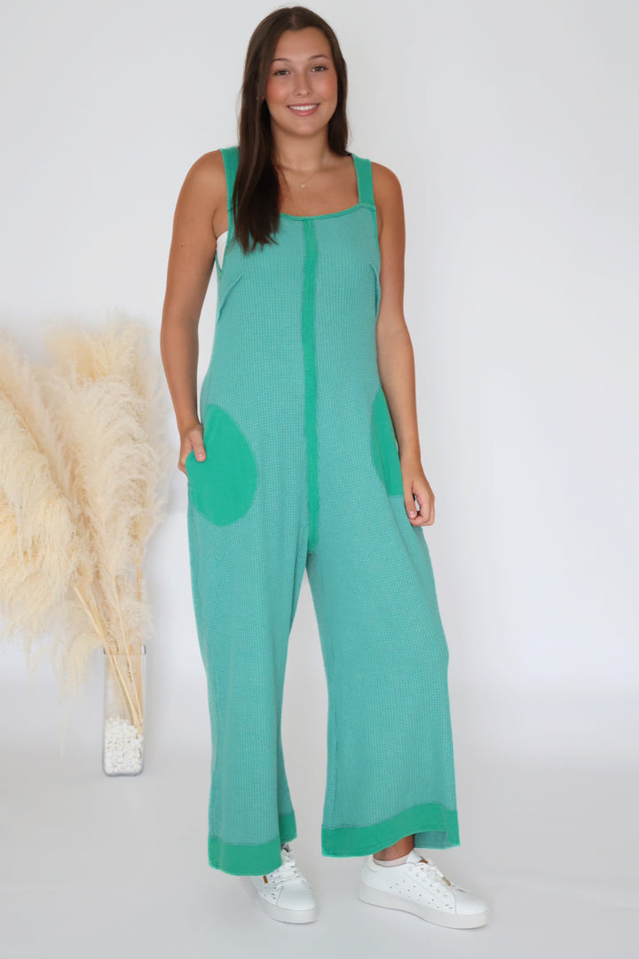 Sashi Waffle Knit Jumpsuit - Jade (FINAL SALE)