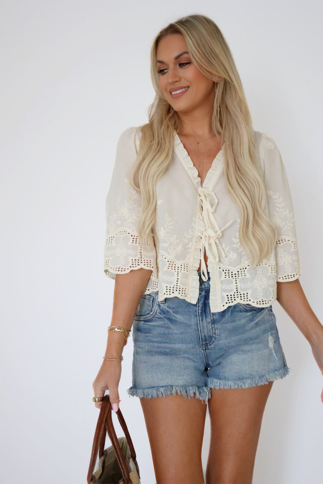 Daisy Tie Front Blouse- Ivory