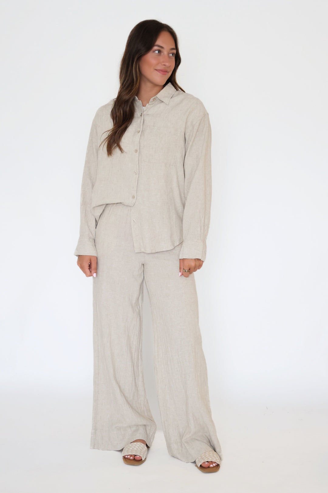 Alfie Linen Button Up - Flax