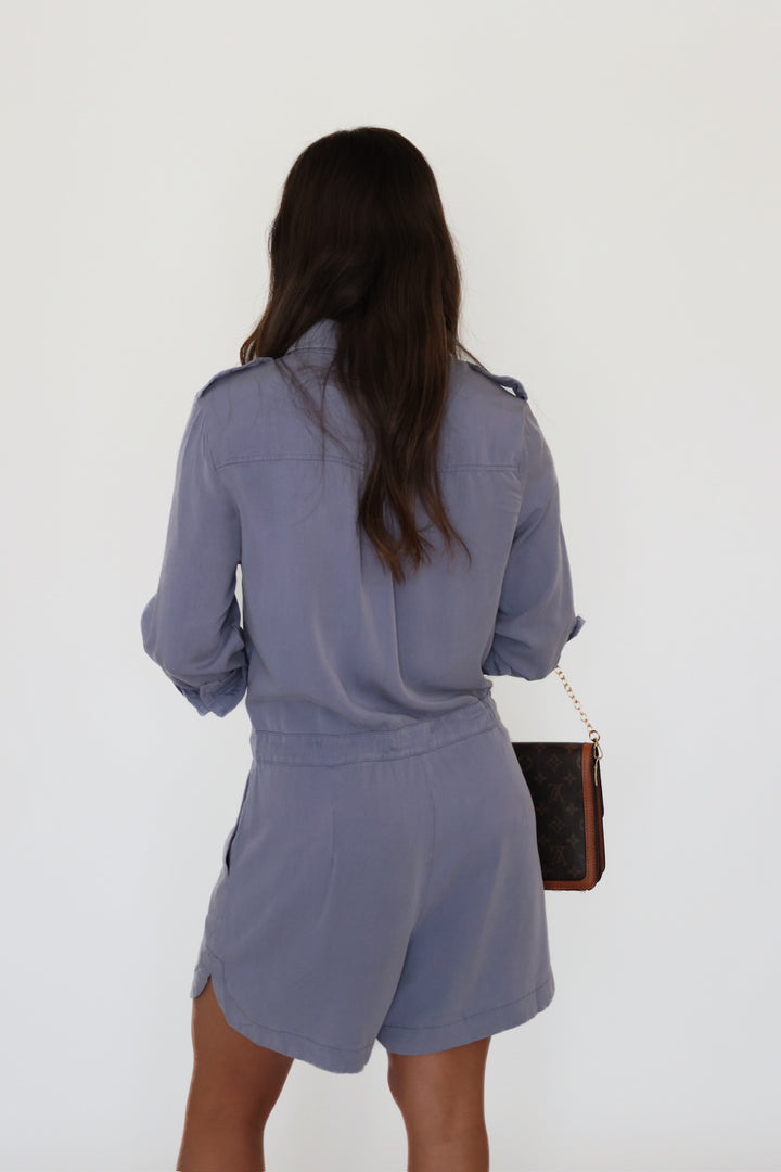 Wiley Utility Romper - Dusty Blue