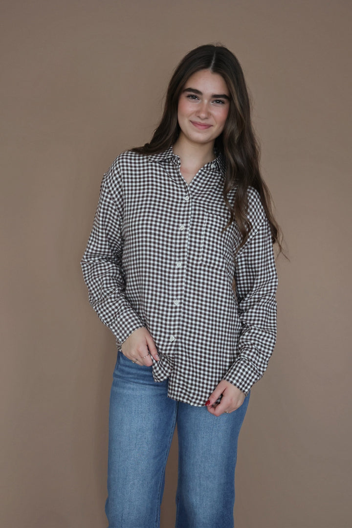 River Plaid Button Up- Chocolate Cherry