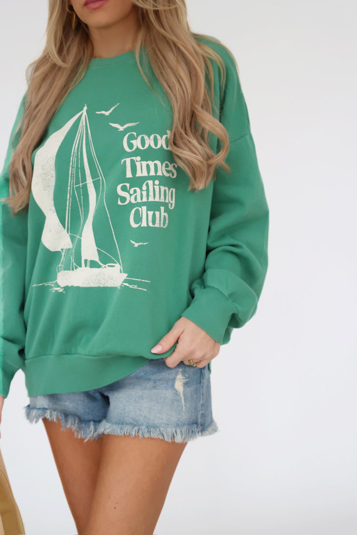 Sail Away Sunday Sweatshirt - Botanical Green