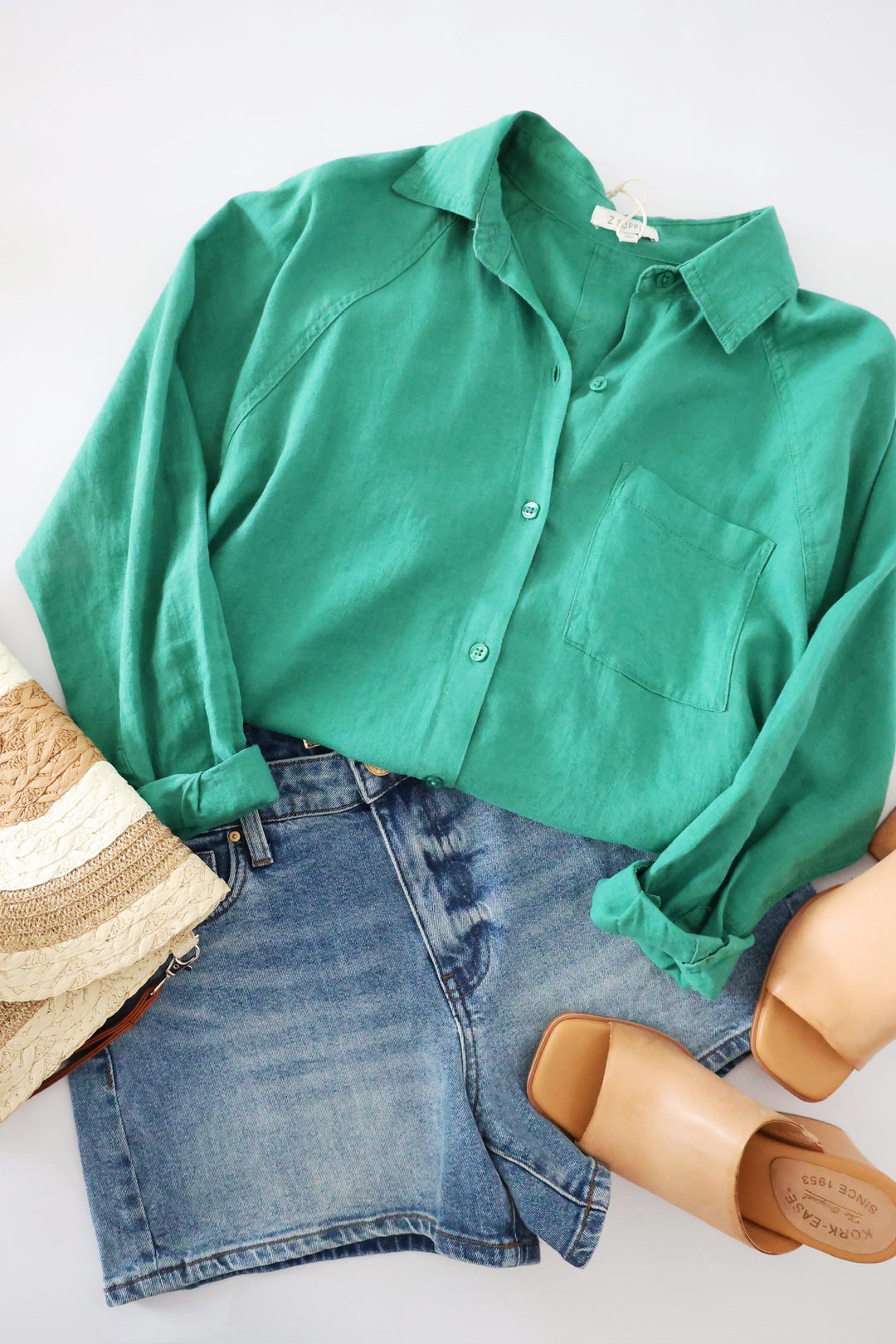 The Perfect Linen Top - Botanical Green