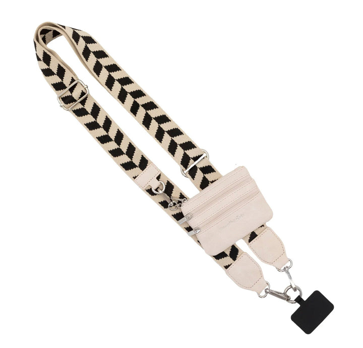 Clip & Go Strap With Pouch - Cream/Black Chevron