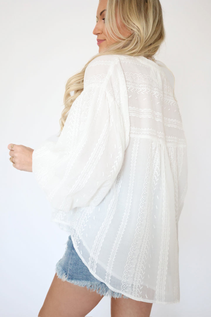 Nicely Done Blouse- White Eyelet