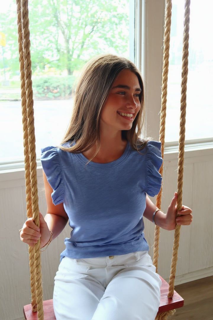 North Ruffle Tank- Dreamy Blue