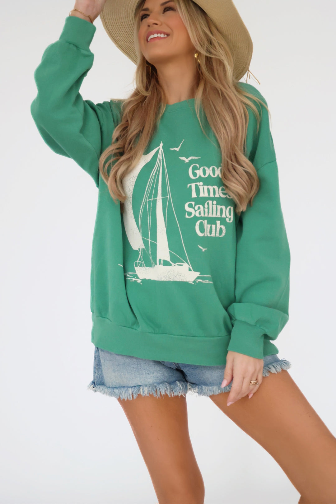 Sail Away Sunday Sweatshirt - Botanical Green