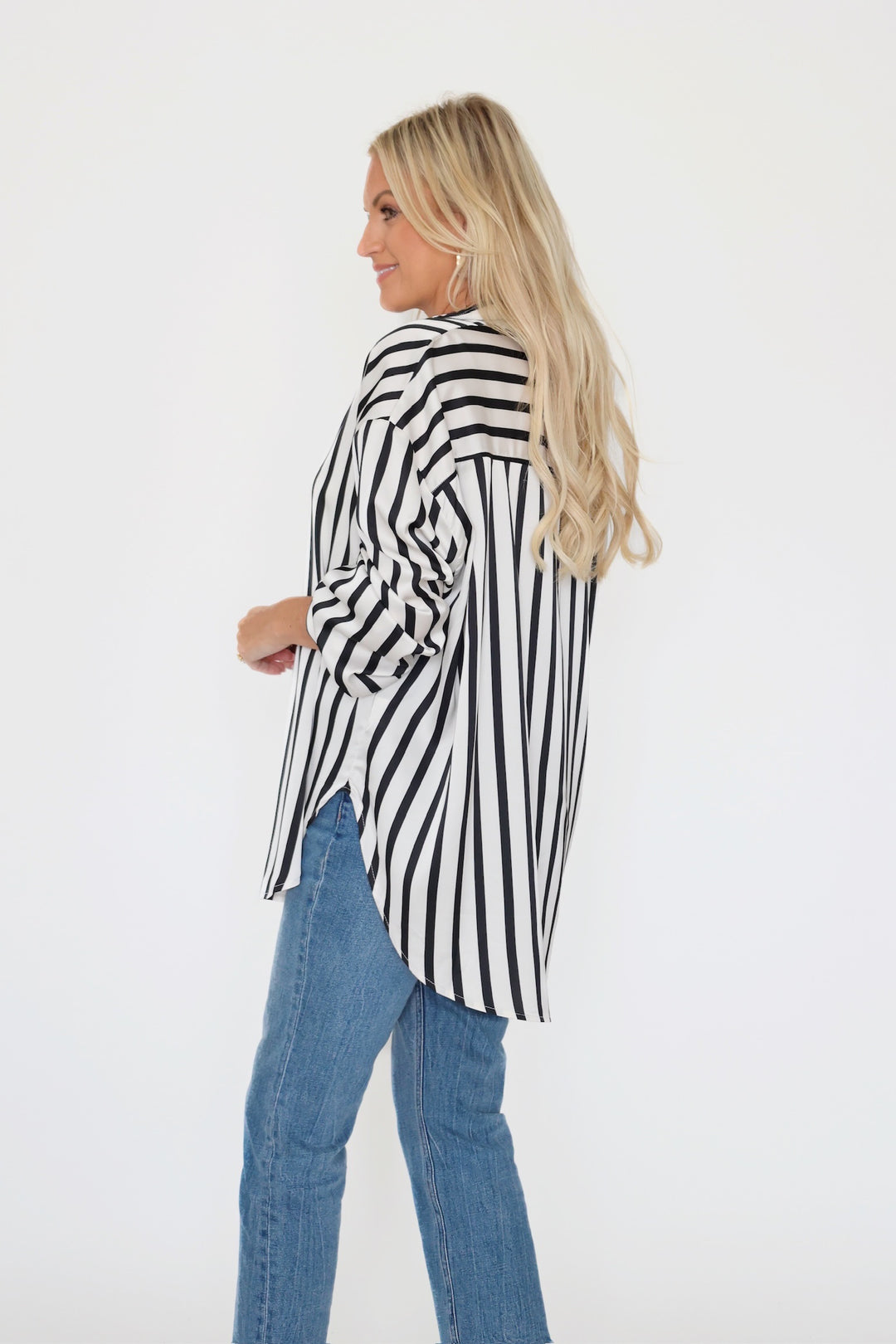 Maren Satin Button Down - Black
