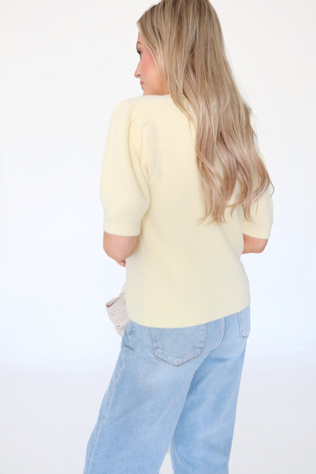 Bri Short Sleeve Sweater - Light Yellow