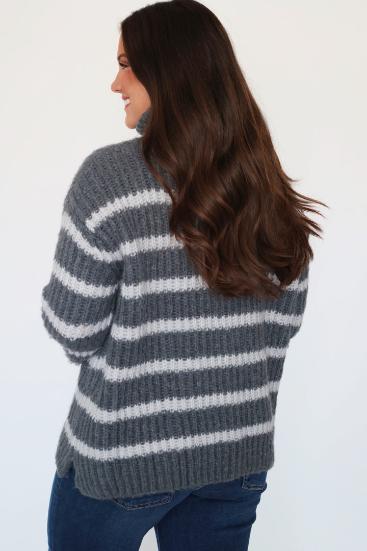 Aki Turtle Neck Sweater/ Charcoal/Ivory (FINAL SALE)